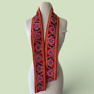 Vtg Banjara Embroidered Birds Mirror Work Textile India Kuchi Belt Sash Gujarat